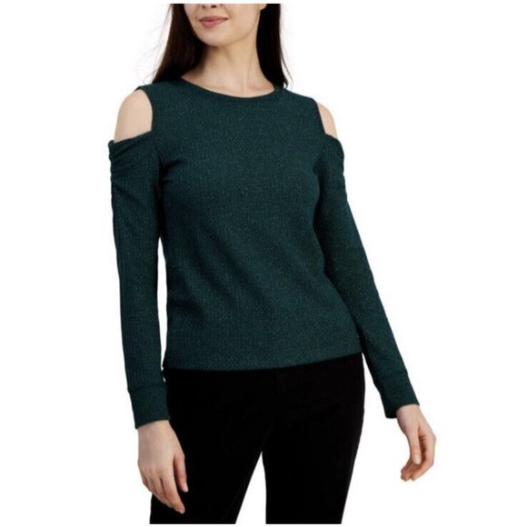 Tommy Hilfiger Women's Waffled Cold Shoulder Shirt Green Size XL - Picture 1 of 6